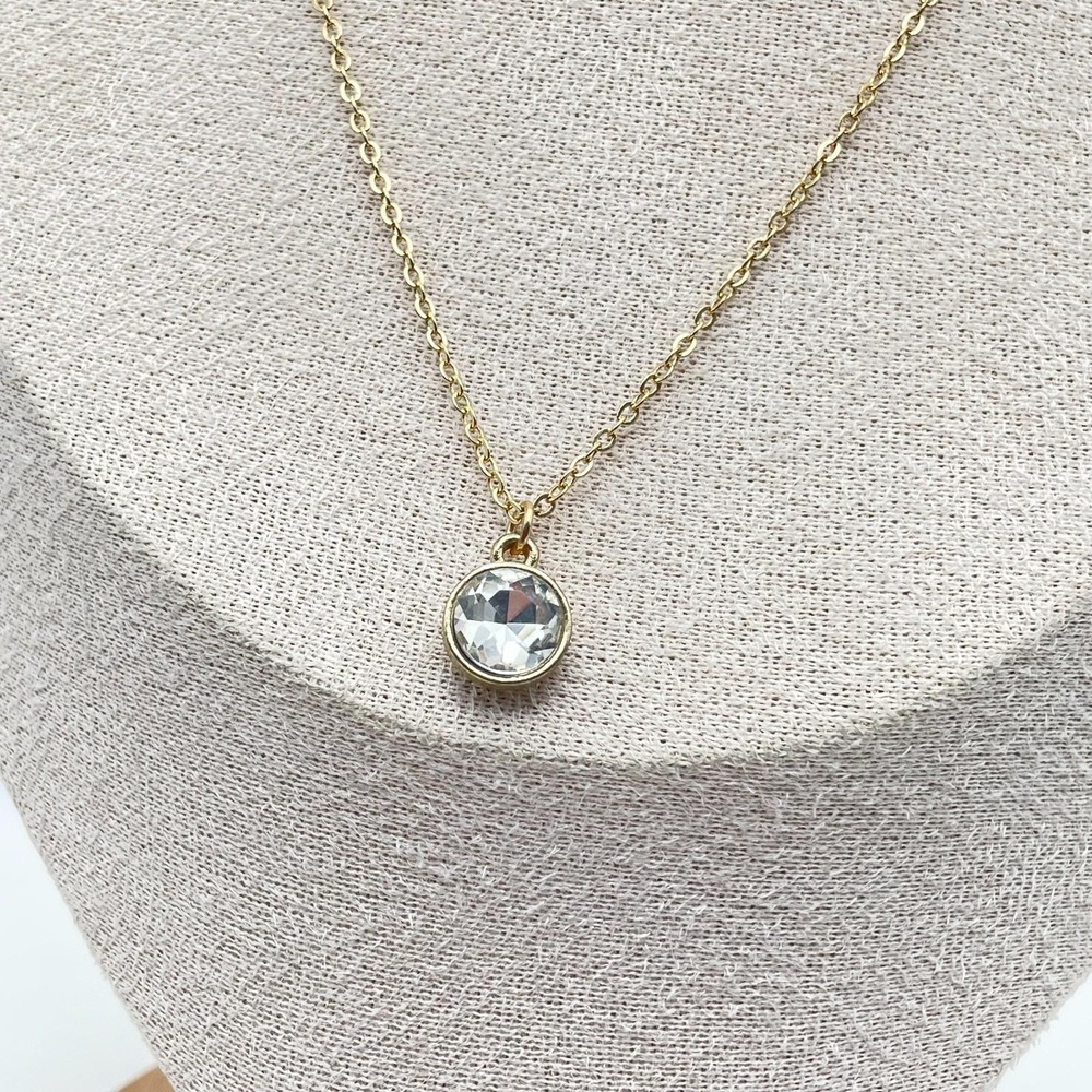 Vintage Time And Tru Gold Tone Crystal Solitaire Necklace Fashion Jewelry Retro - Picture 6 of 8